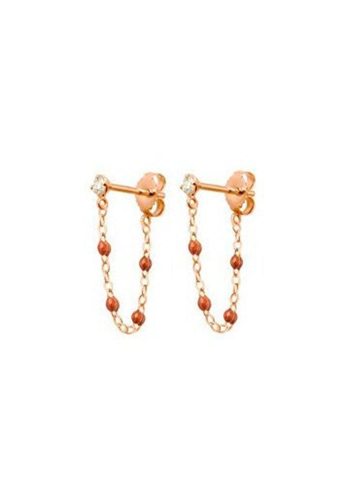 Boucles D'Oreilles Gigi Suprême Diamant Or Rose Et Résines Fauve