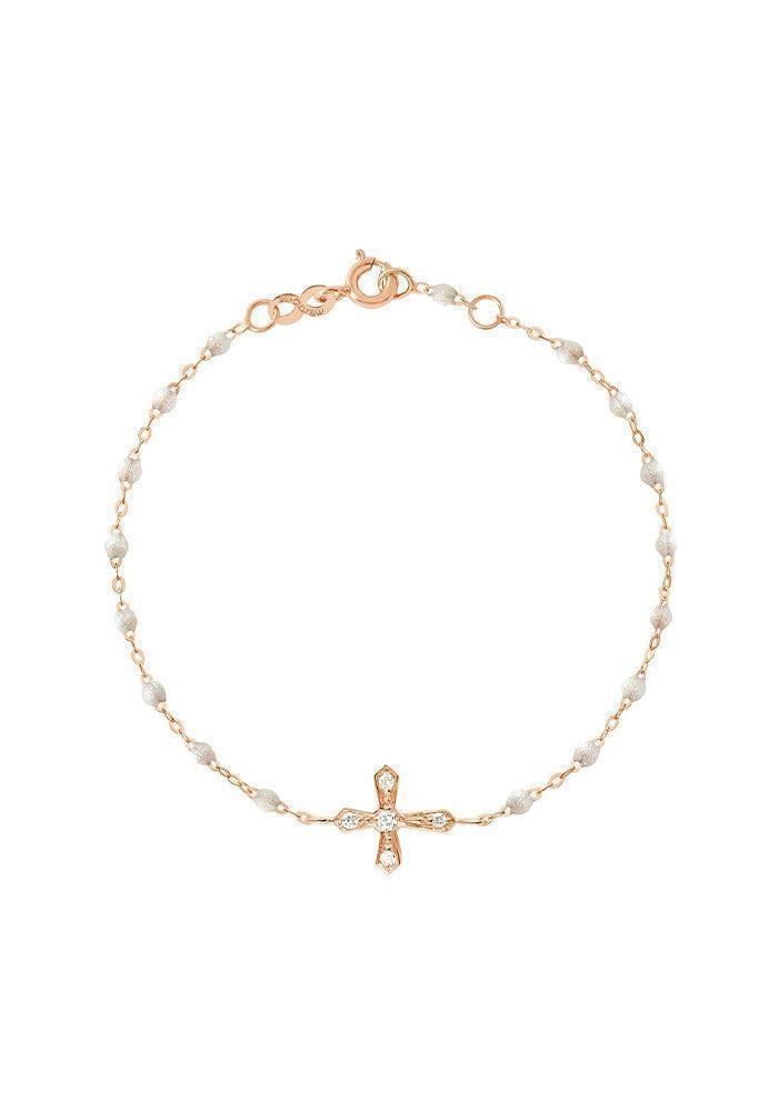 Bracelet Croix Vintage Diamant Or Rose Et Résines Opale 17 cm - Gigi Clozeau