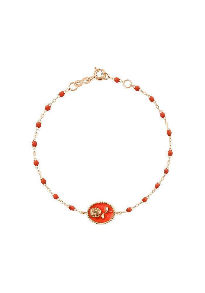 Bracelet Rose En Or Rose Et Résine Corail 17cm