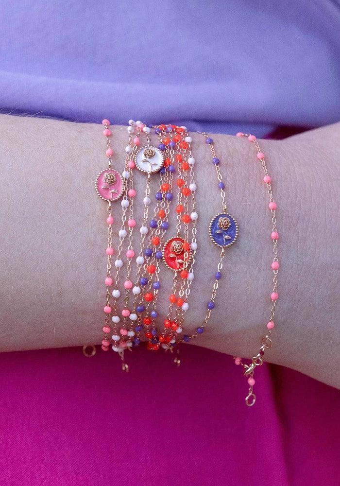 Bracelet Rose En Or Rose Et Résine Corail