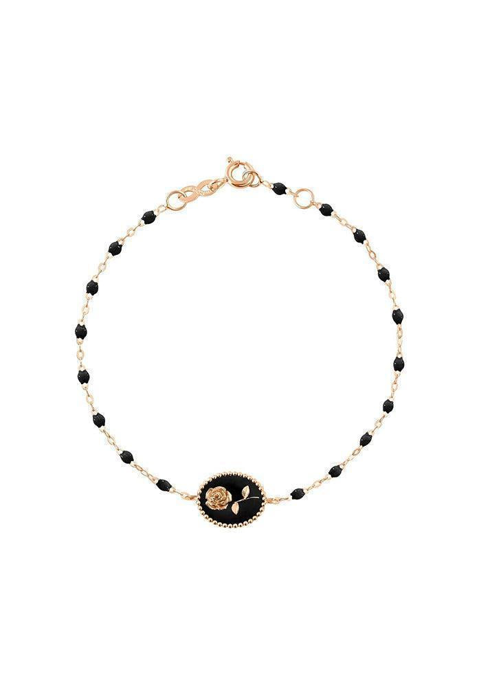 Bracelet Rose En Or Rose Et Résines Noir 17cm