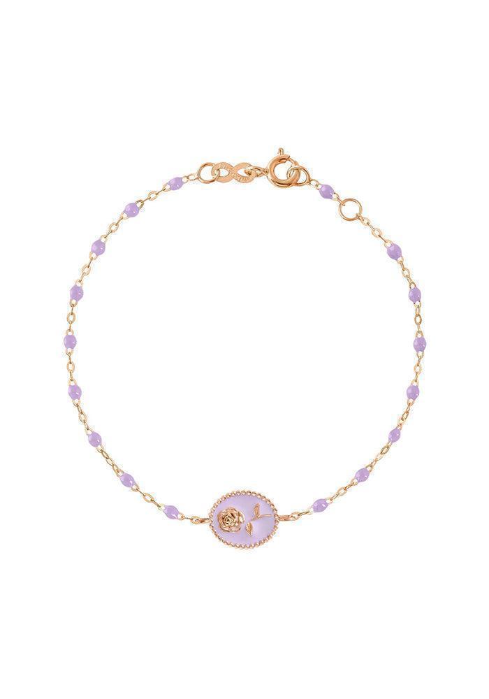 Bracelet Rose En Or Rose Et Résines Parme 17cm