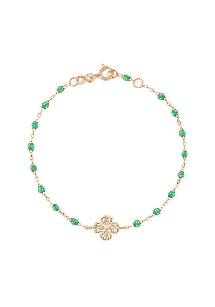 Bracelet Lucky Trèfle Diamant Or Rose Diamant Et Résines Vert Menthe 17cm - Gigi Clozeau