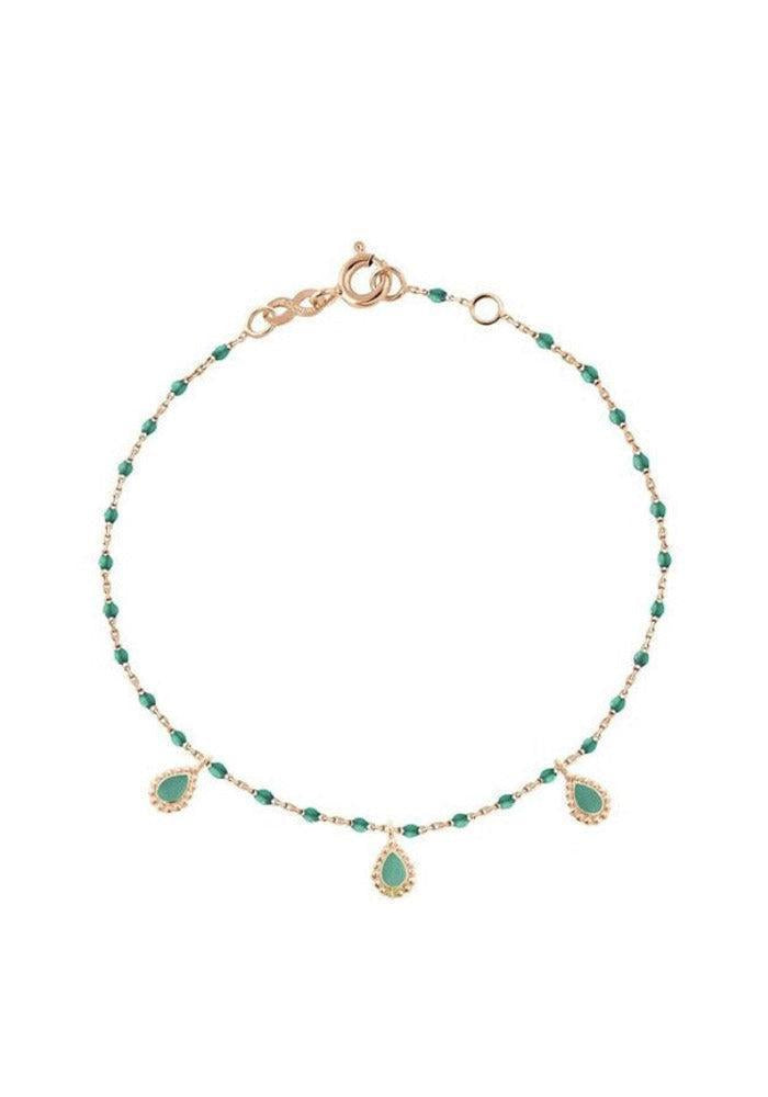 Bracelet Lucky Cashmere Or Rose Et Résines Vert Émeraude 17cm