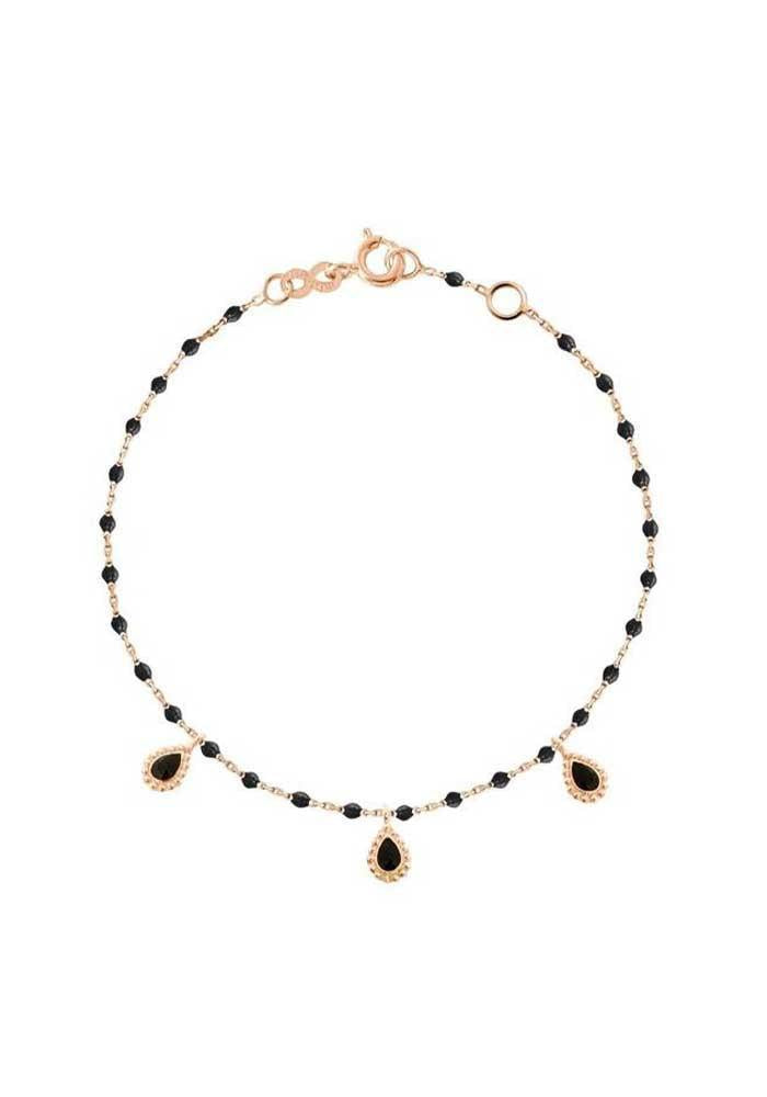 Bracelet Lucky Cashmere Or Rose Et Résines Noir 17cm