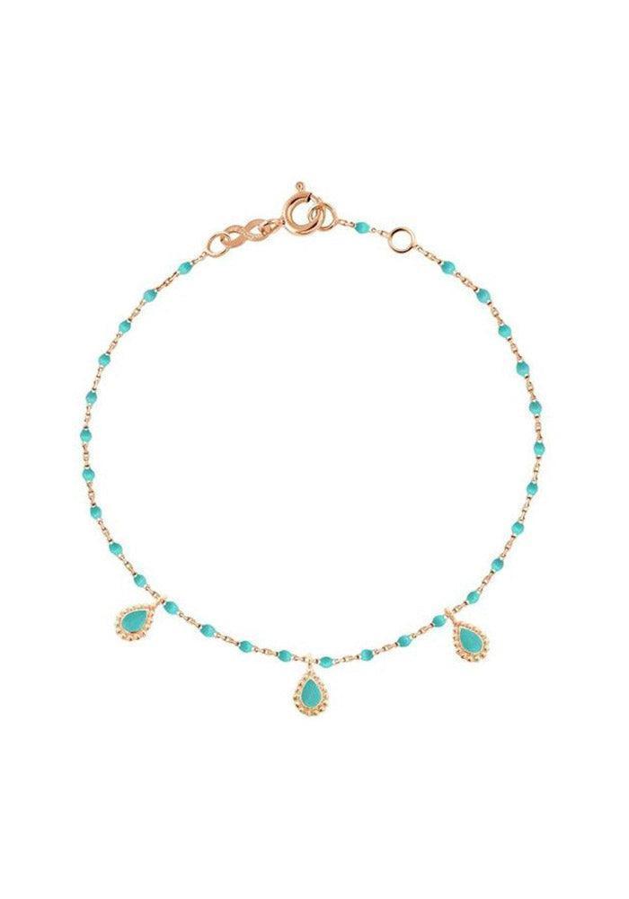 Bracelet Lucky Cashmere Or Rose Et Résines Turquoise Vert 17cm