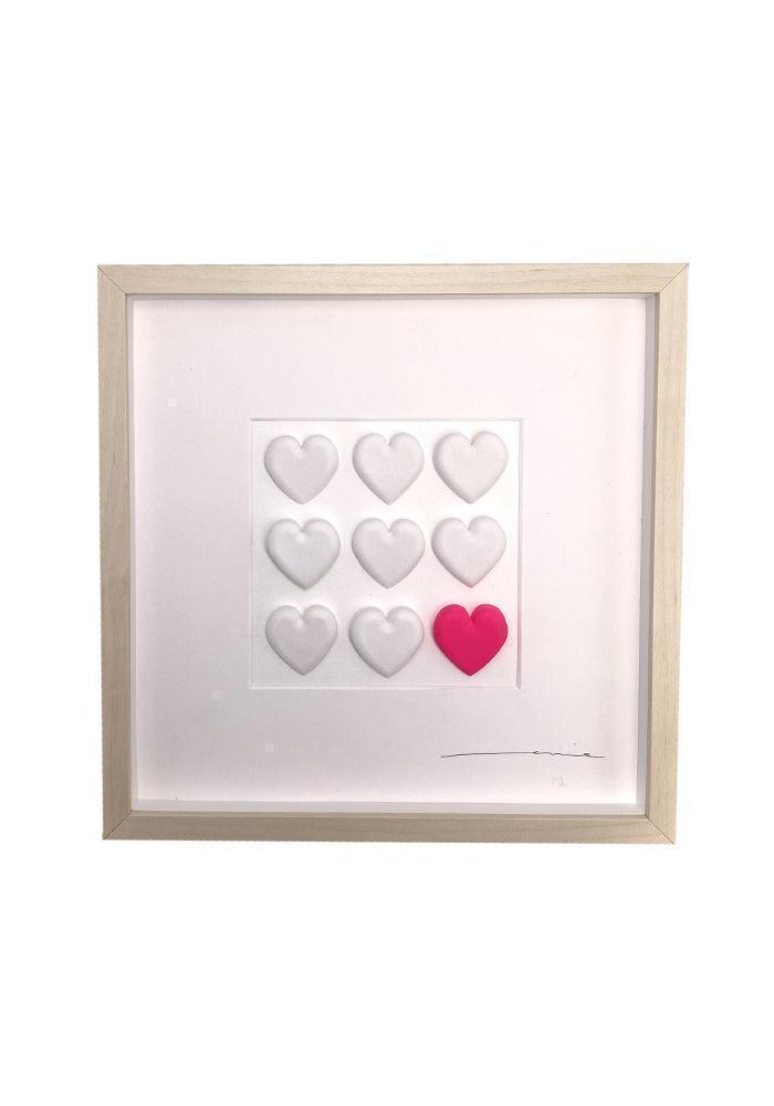 Tableau Cœurs Blancs Et Rose Fluo - Marie Jeanselme