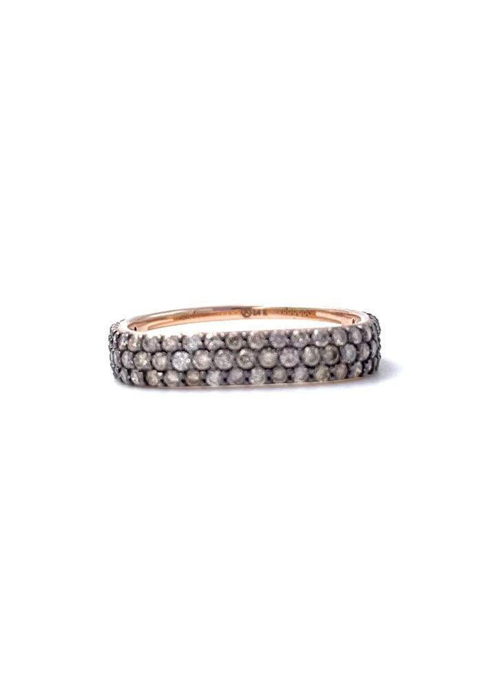 Bague "Carrée" Double Anneau En Diamant Champagne