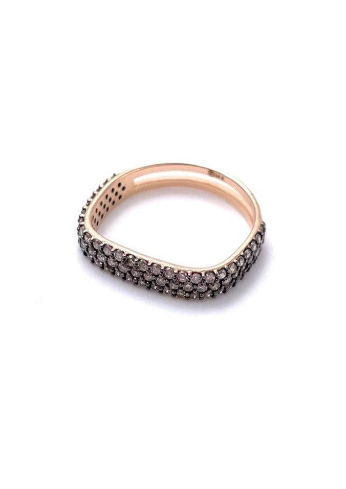 Bague "Carrée" Double Anneau En Diamant Champagne