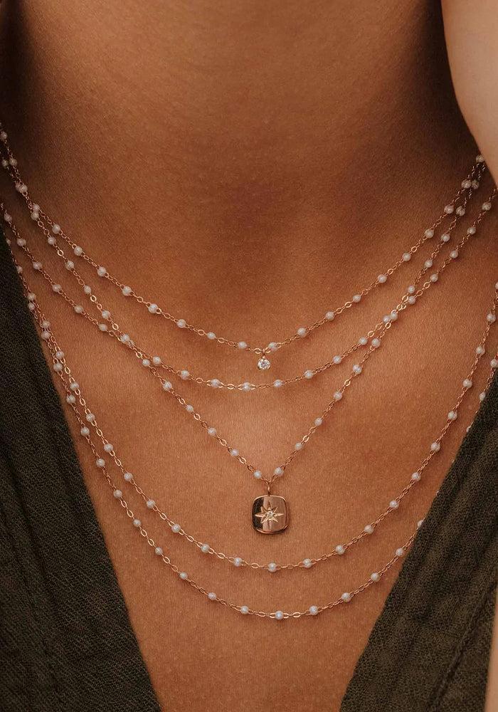 Collier Classique Gigi Or Rose Et Résines Opale 42cm - Gigi Clozeau