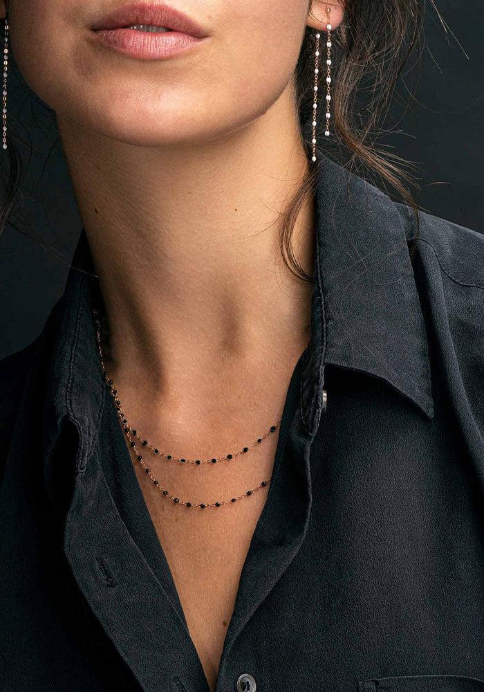 Collier Classique Gigi 42cm Or Blanc Et Résines Noir