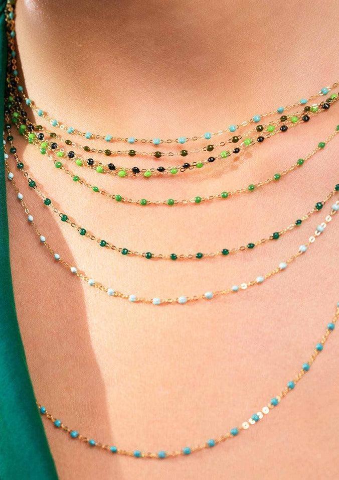 Collier Classique Gigi 42cm Or Rose Et Résines Vert Prairie