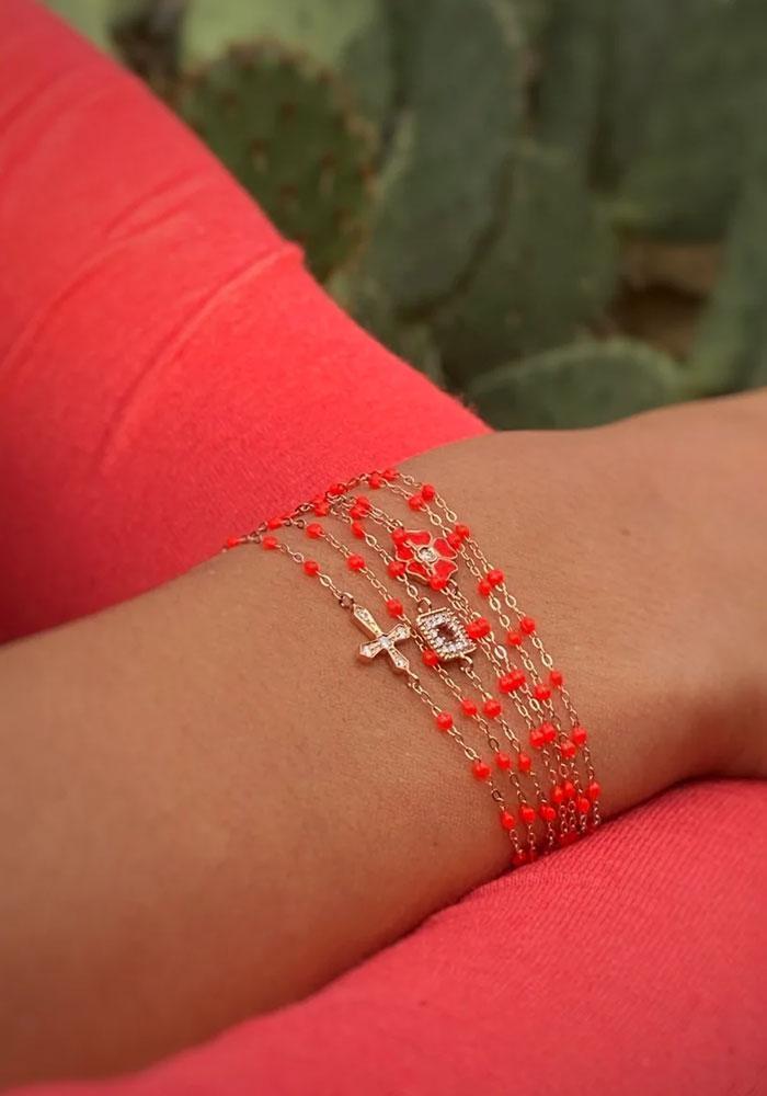 Pulsera Clásica Gigi Oro Rosa Y Resinas Coral 15cm