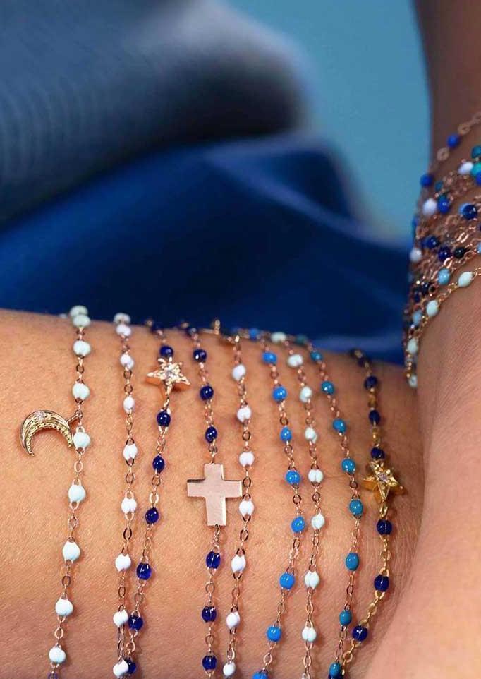Bracelet Classique Gigi Or Rose Et Résines Bleu Céleste