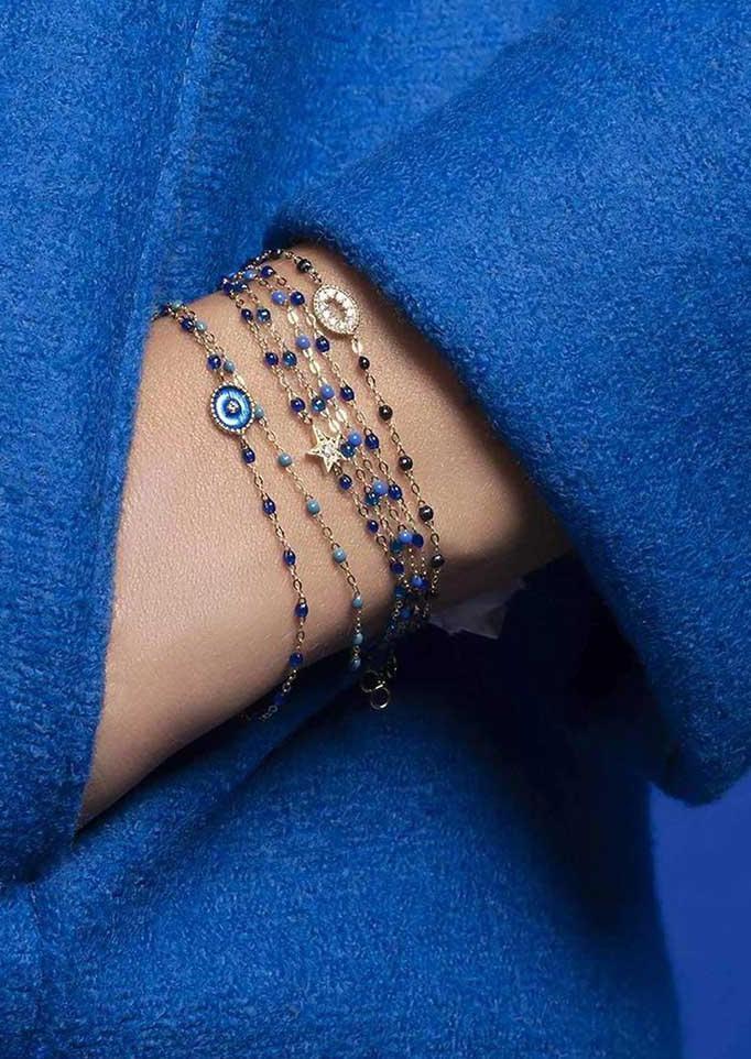Bracelet Classique Gigi Or Rose Et Résines Bleu Céleste