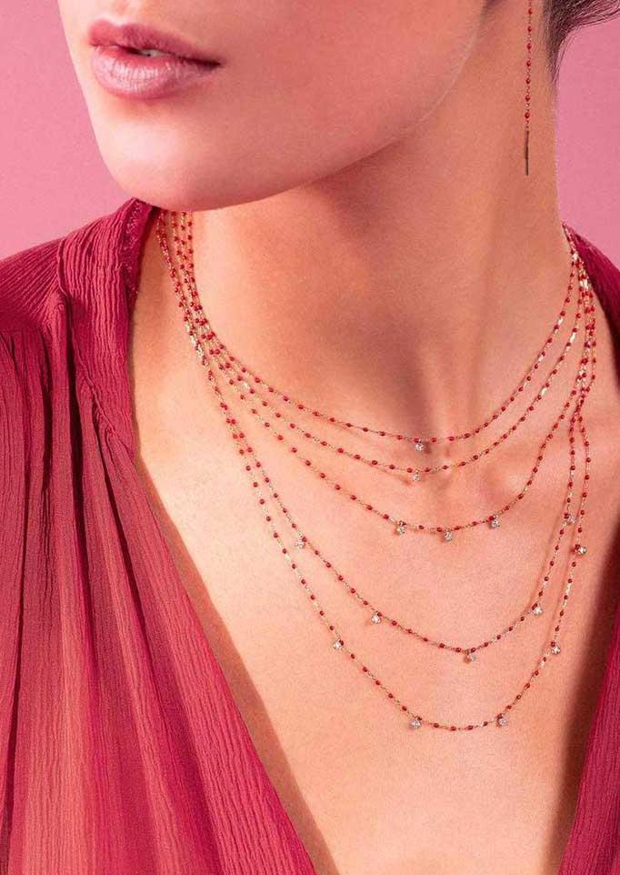 Collier Mini Gigi 1 Diamant Or Rose Et Résines Coquelicot