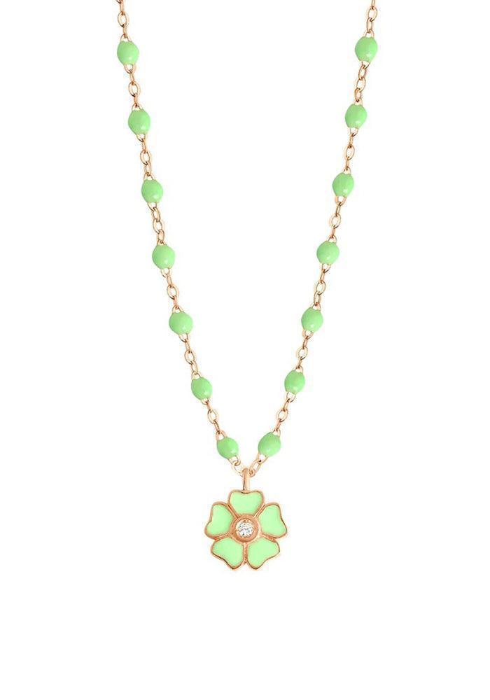 Collier "Fleur Résinée" Or Rose & Perles Résines Anis - Gigi Clozeau