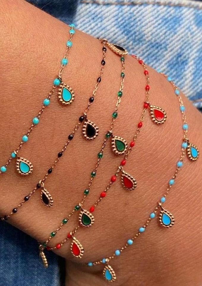 Bracelet Lucky Cashmere Or Rose Et Résines Vert Émeraude