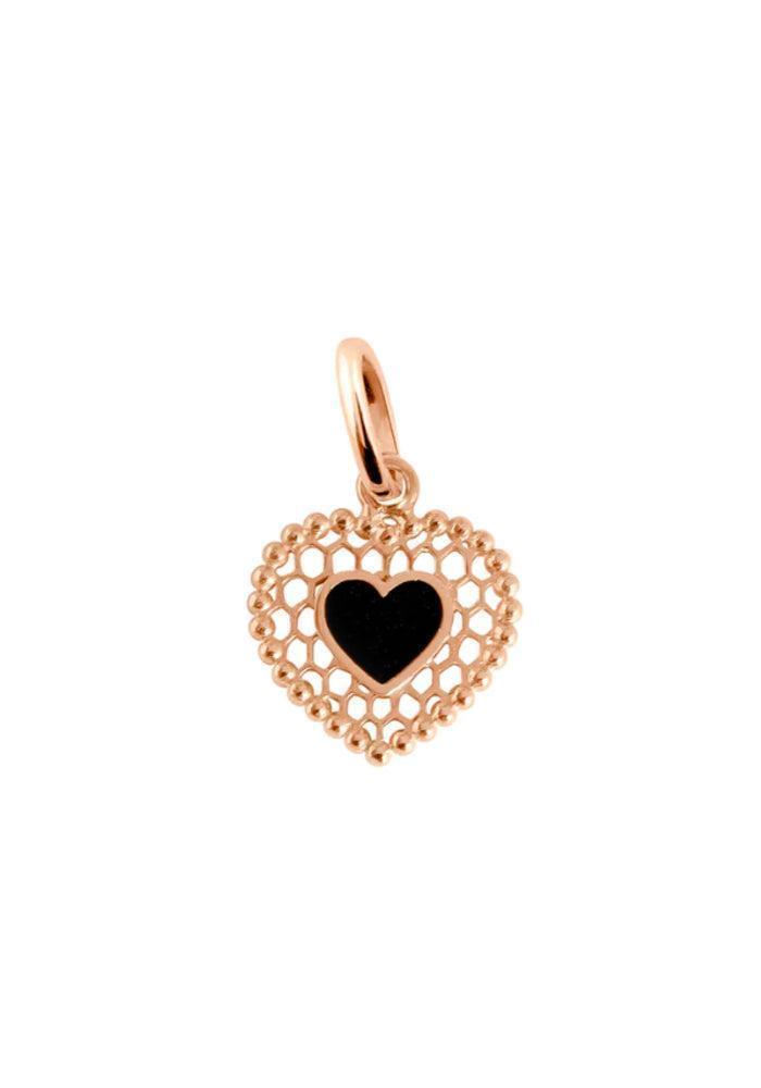 Black Resin Rose Gold Lace Heart Pendant