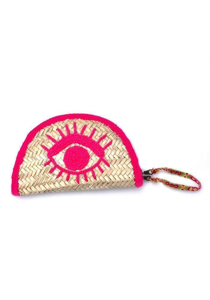 Pochette Oeil En Osier Rose Fluo