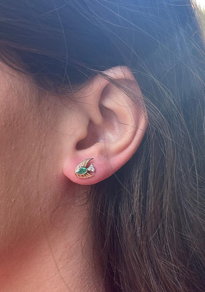 Boucle D'Oreille Opensea En Emeraude Or Rose Et Diamants Blancs