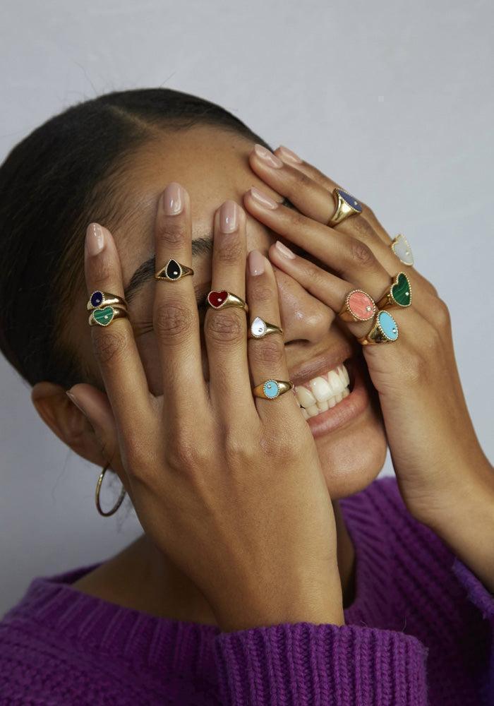Bague Mini Chevalière Coeur Turquoise