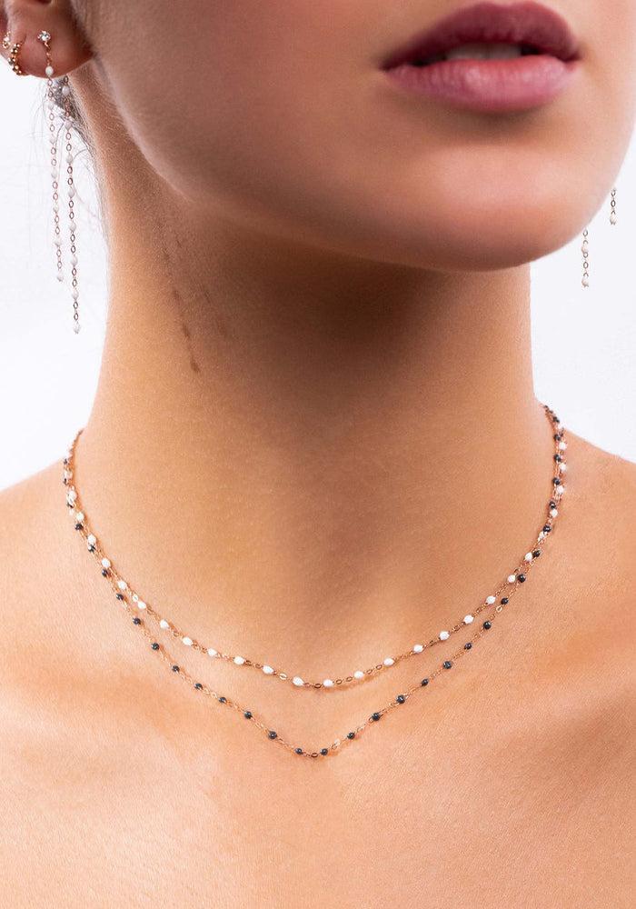Collier Classique Gigi 42cm Or Jaune Et Résines Blanc
