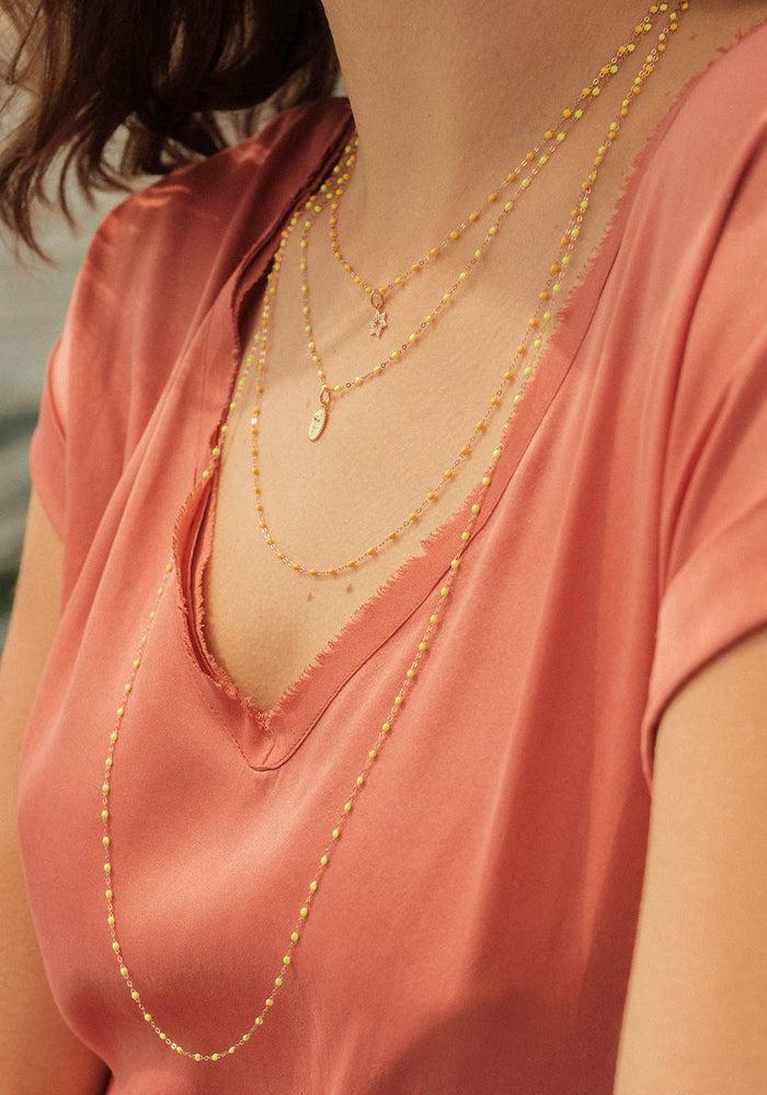Collier Classique Gigi 42cm Or Jaune Et Résines Citron