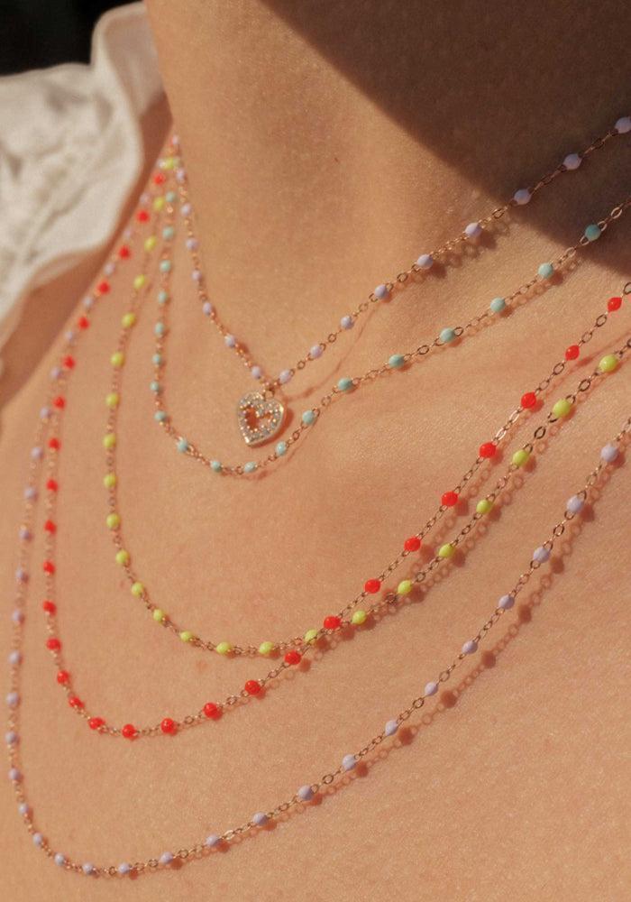 Collier Classique Gigi 42cm Or Rose Et Résines Jade