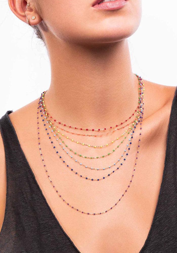 Collier Classique Gigi 42cm Or Rose Et Résines Orange Fluo