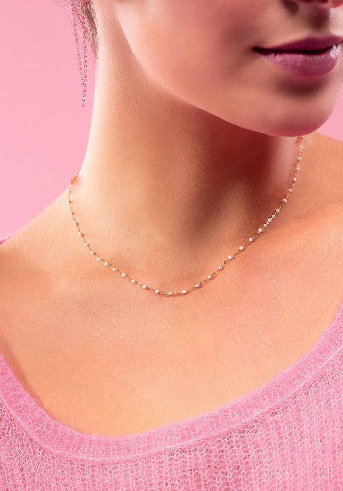 Collier Classique Gigi 42cm Or Rose Et Résines Rose Bébé