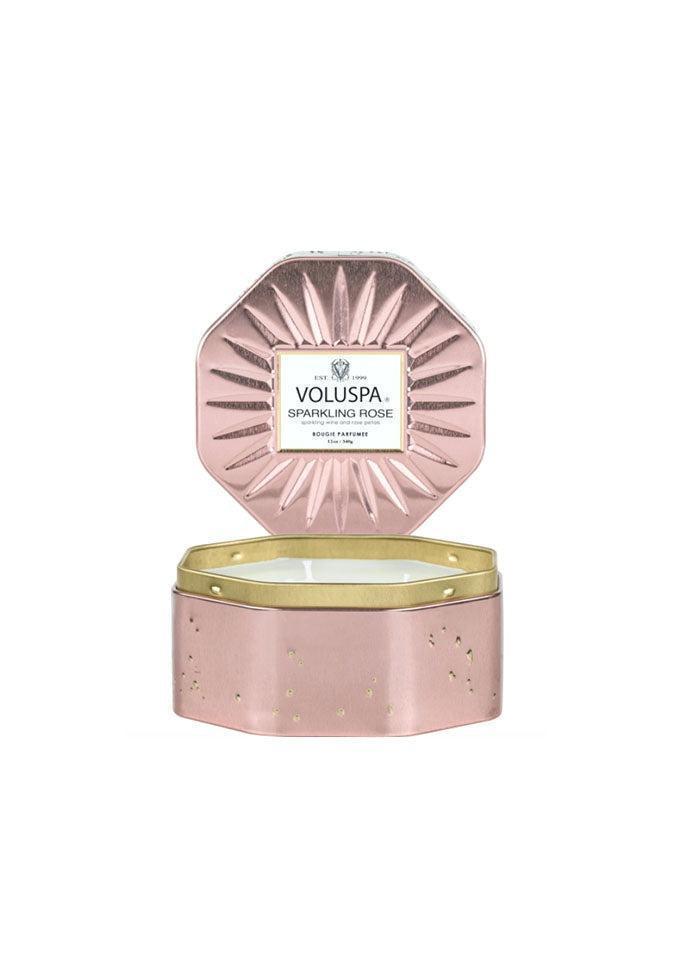 Bougie Octogonale "Sparkling Rose" En Métal Trois Mèches