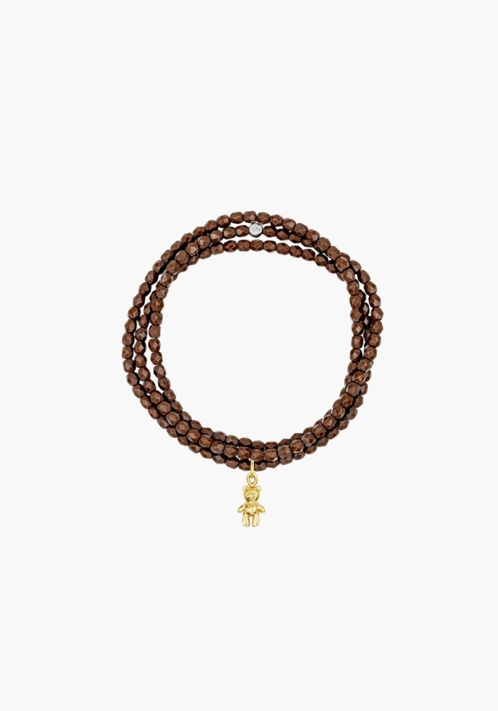 Bracelet 3 Tours Chocolat pendentif Doudou doré porté en bracelet - Têtes Blondes
