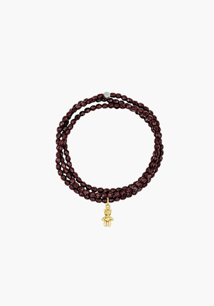 Bracelet 3 Tours Bordeaux pendentif Doudou doré porté en bracelet - Têtes Blondes