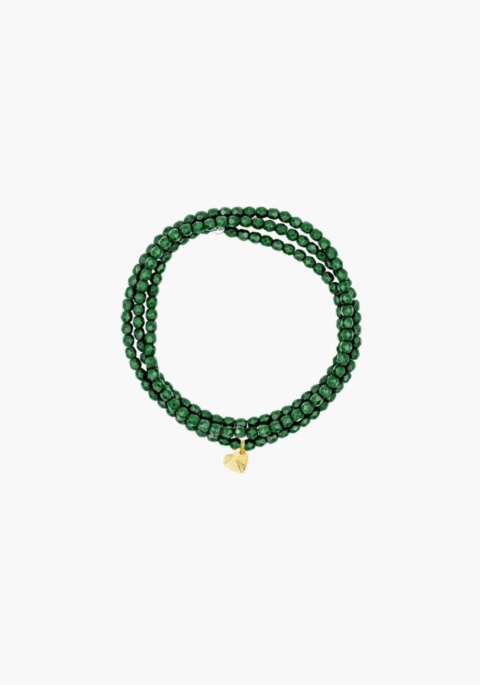 Bracelet 3 Tours Green Forest pendentif Cœur doré porté en bracelet - Têtes Blondes