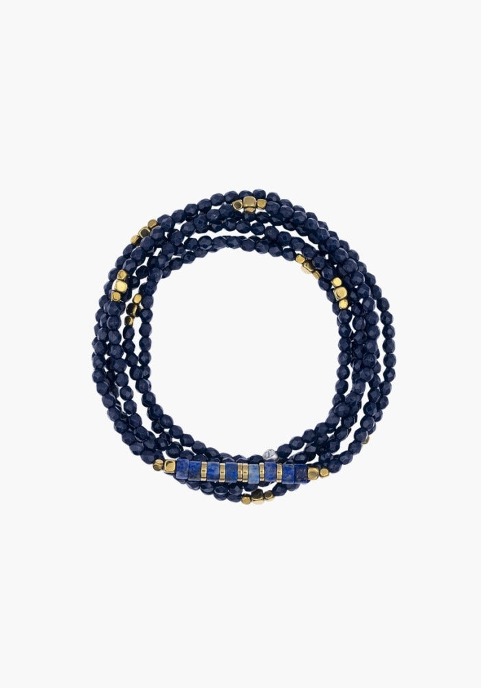 Bracelet 6 Tours Ou Sautoir Nadège Bleu Marine - Têtes Blondes