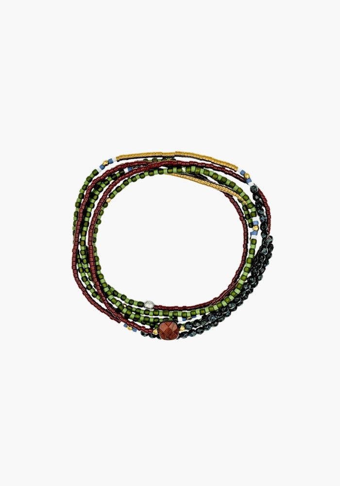Bracelet 6 Tours Ou Sautoir Fusion Vert Et Bordeaux Slim - Têtes Blondes