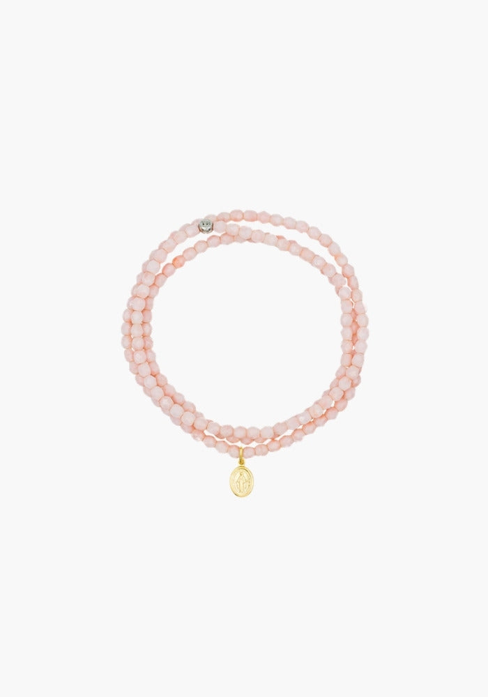 Bracelet 3 Tours Ou Collier Rose Guimauve pendentif Petite Madone doré - Têtes Blondes