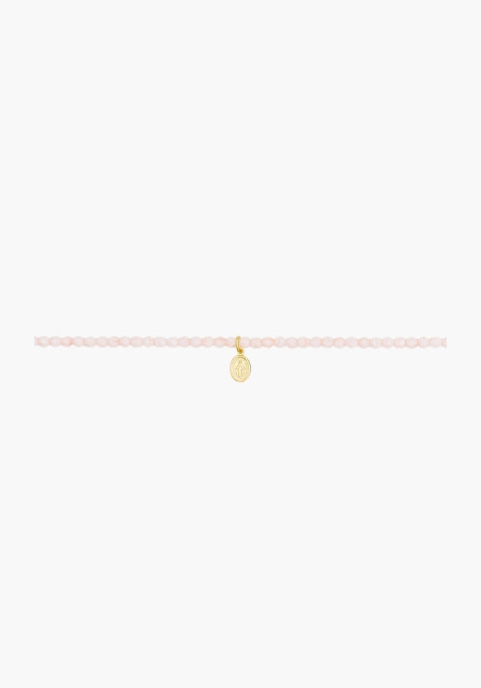 Collier Rose Guimauve pendentif Petite Madone doré à plat - Têtes Blondes