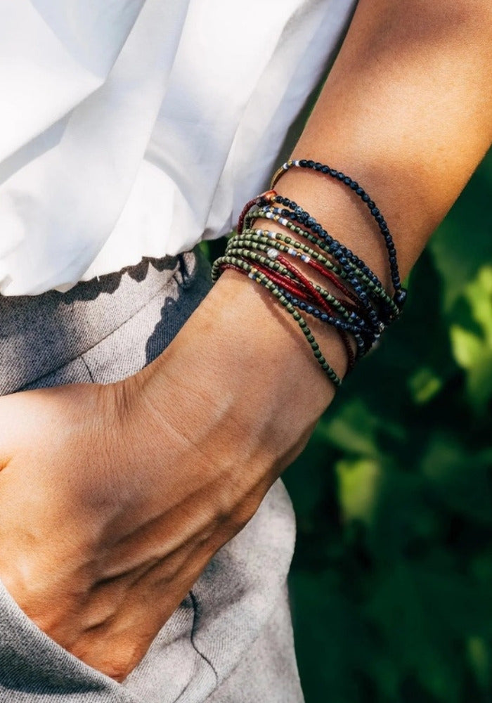 Collier Fusion Vert et Bordeaux fait main en France - Têtes Blondes