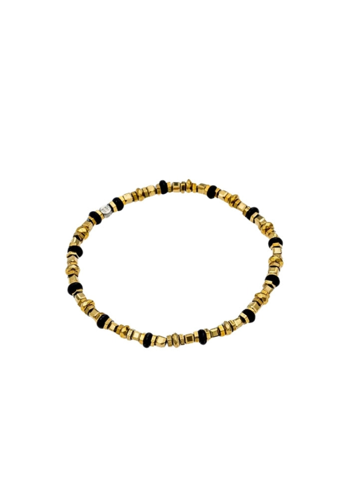 Détail des perles d'hématite dorée du bracelet Travis 1 Gold - Têtes Blondes