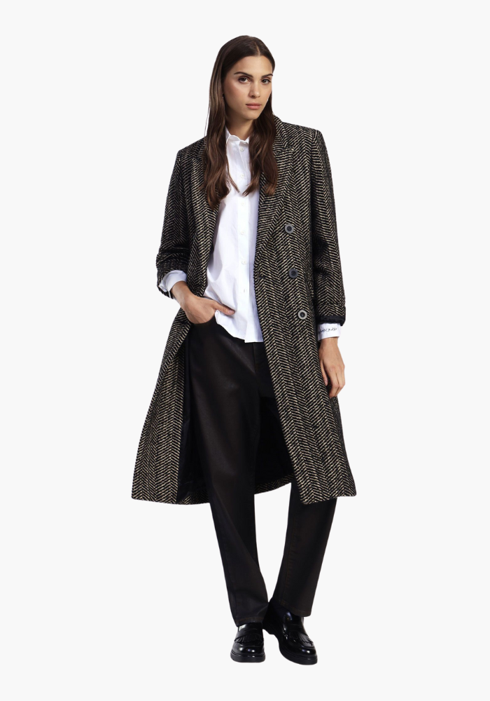 Manteau Croisé Noir Motif Chevron - Dixie