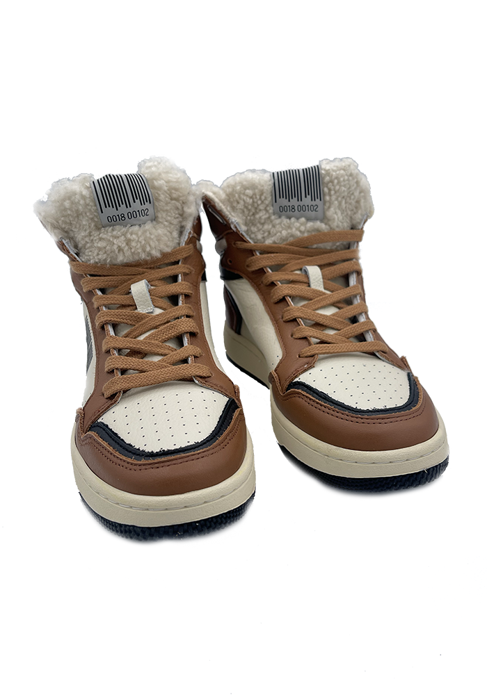 P1bw White Camel Lined High Top Sneakers