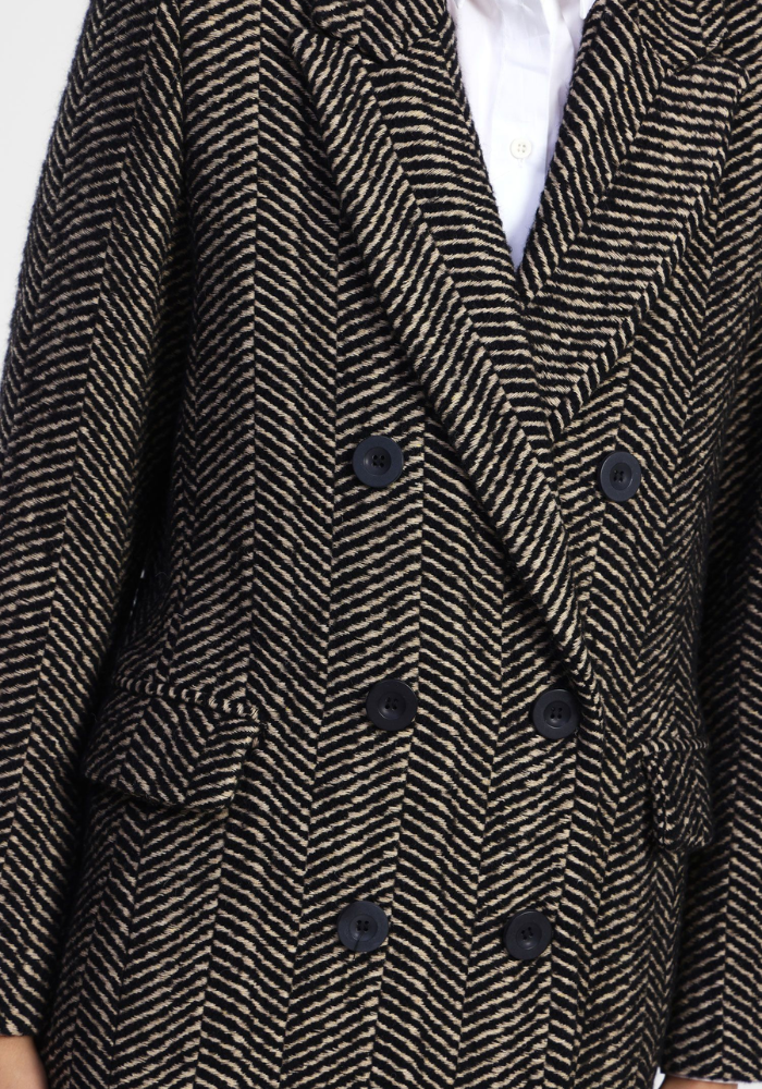 Manteau Croisé Noir Motif Chevron - Dixie