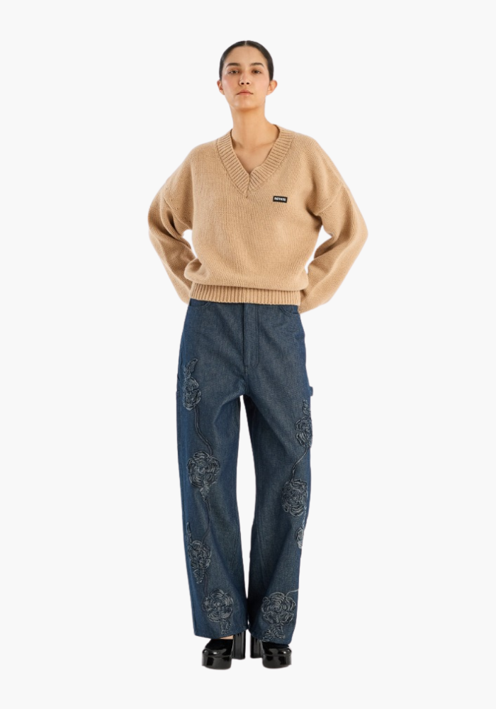 Knit V-neck Sweater Brown - Rotate