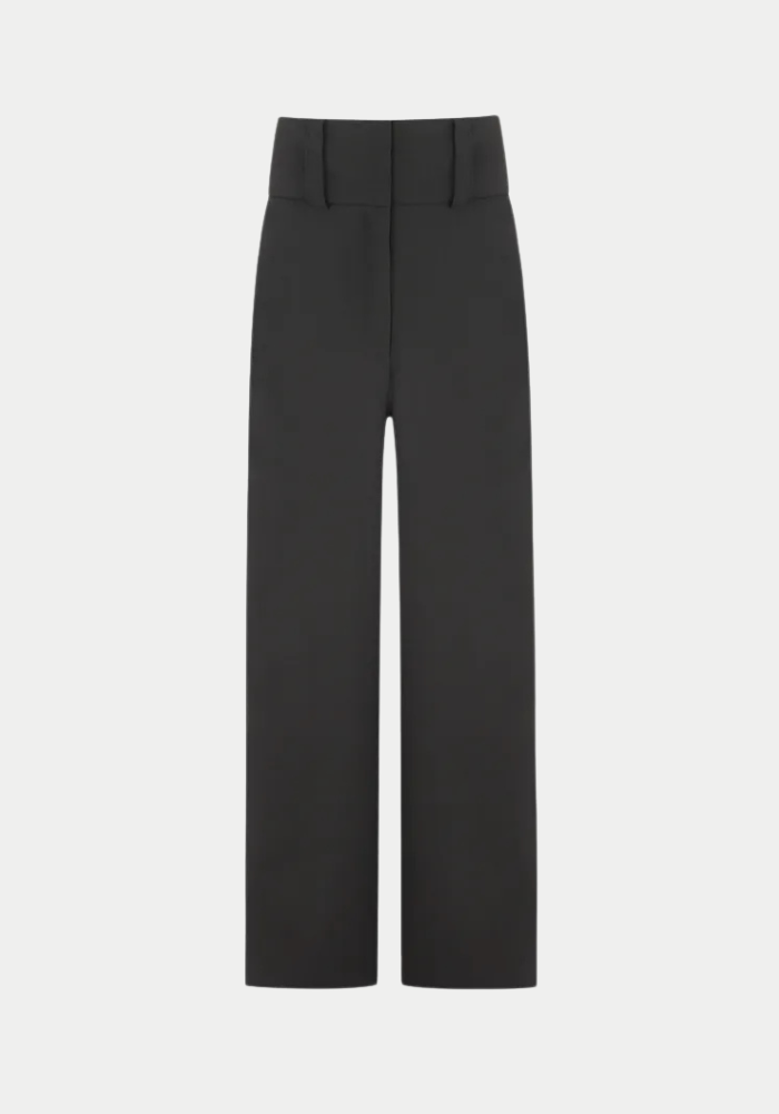 Pantalon Noir Large Taille Haute Ilona 54% Polyester 44% Laine 2% Elasthanne