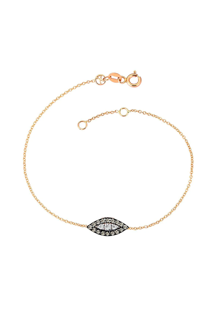 Bracelet Almond Eye Slim Chain Diamants Blancs Et Champagne - Kismet By Milka