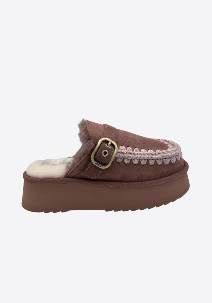 Mules Plateforme Suede Pink Brown - Mou