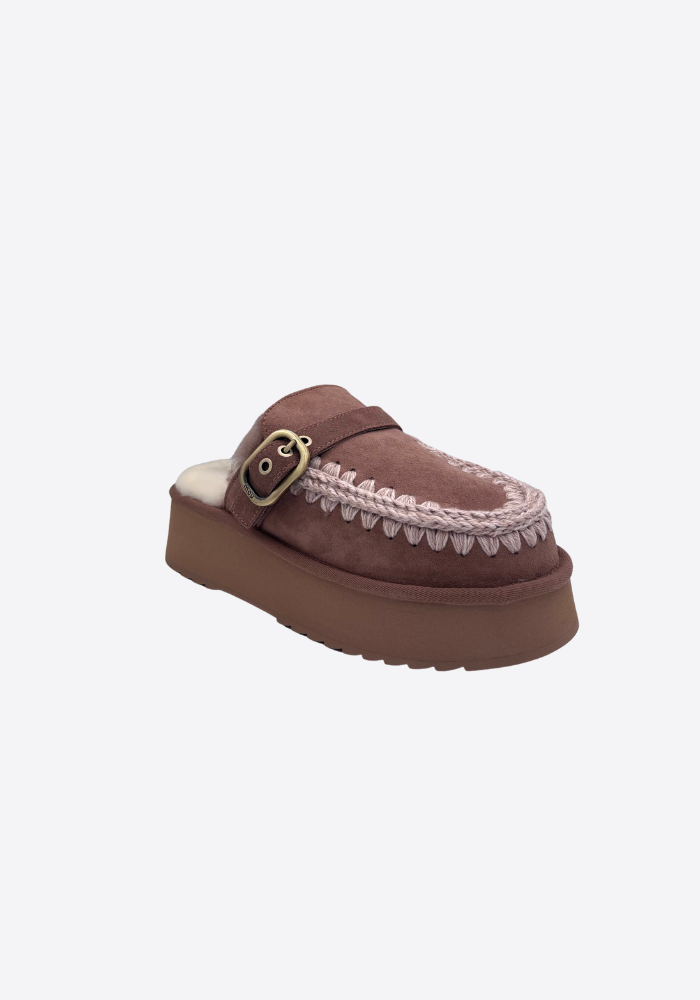 Mules Plateforme Suede Pink Brown - Mou