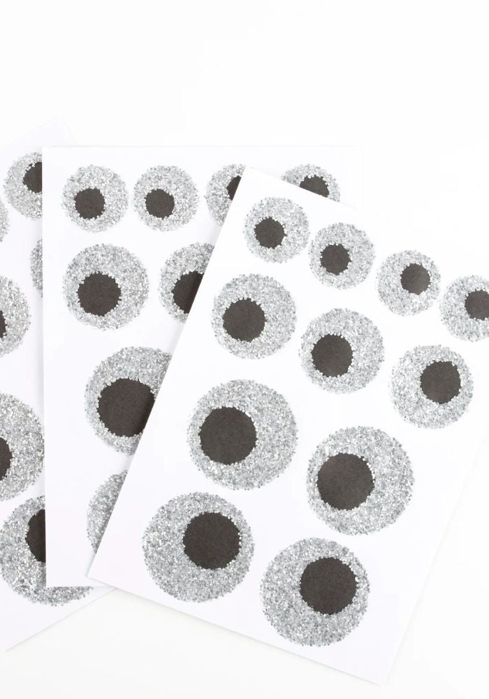 8 Feuilles De Stickers Oeil Paillettes Argent Et Noir - Meri Meri